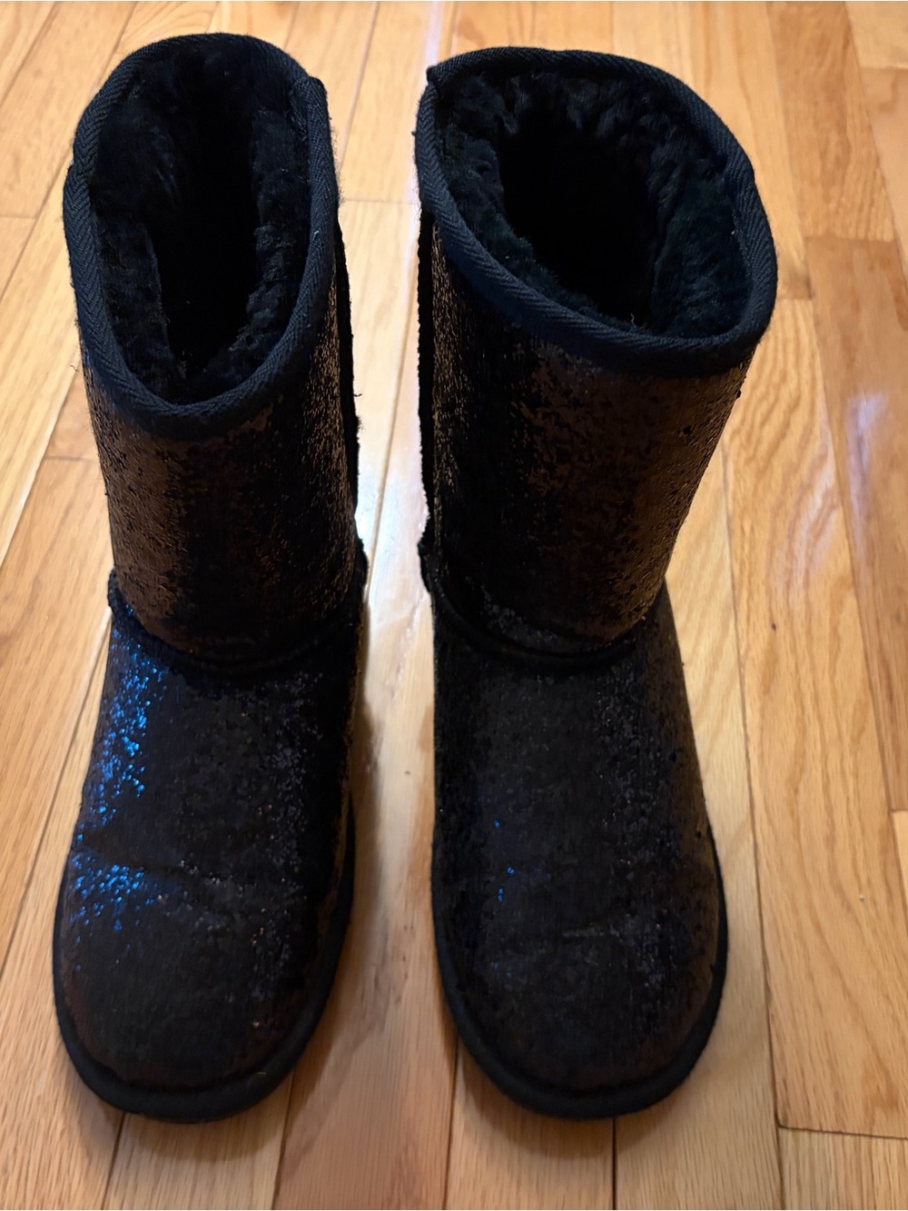 BearPaw Black Sequin Faux-Fur Lined Ankle Boots